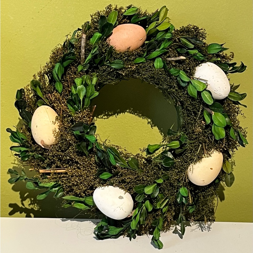 Holiday Easter Eggs Candle Wreath Ring Distressed